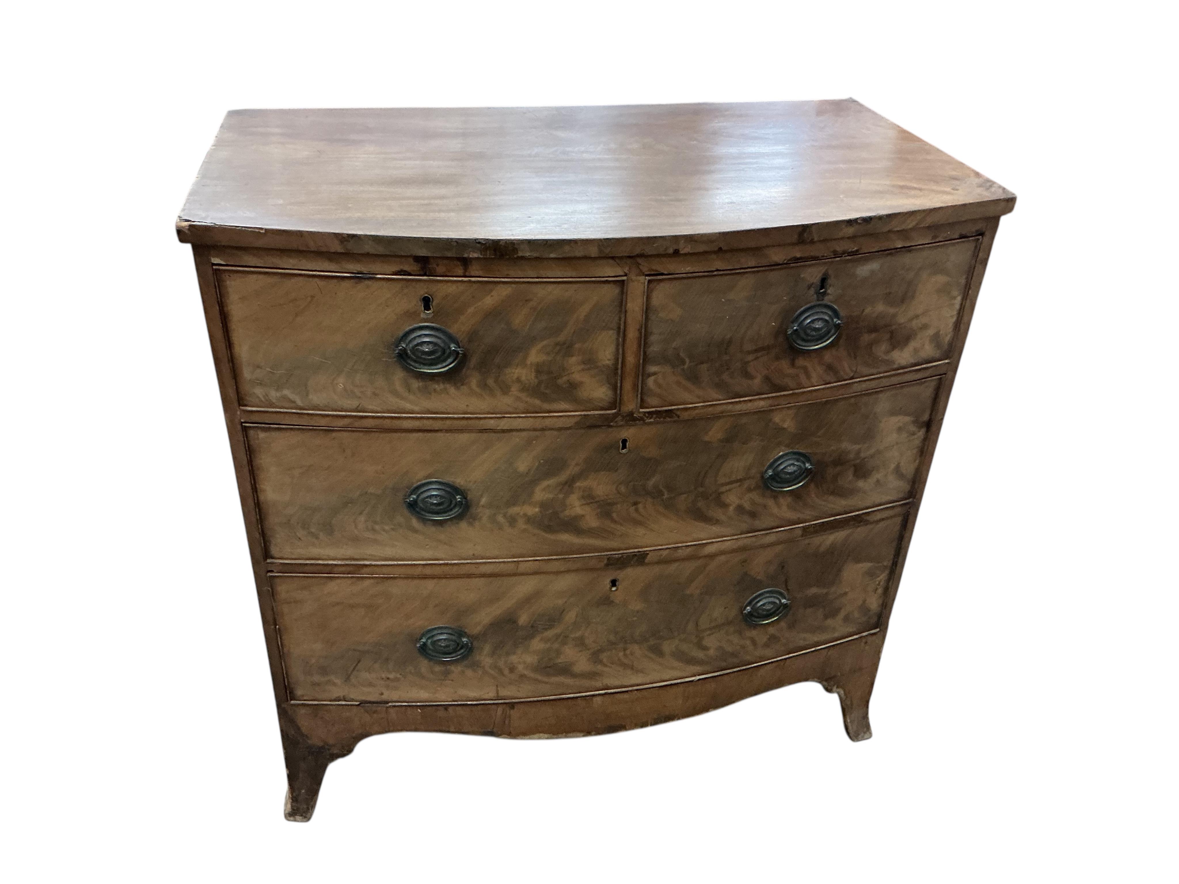 A Regency mahogany bow front chest of drawers, width 90cm, depth 51cm, height 90cm